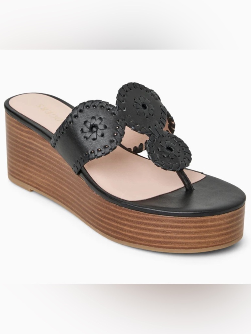 NIBox Jack Rogers Kimberly Mid-Wedge Sandal -
Black Nappa Leather - Size 10M